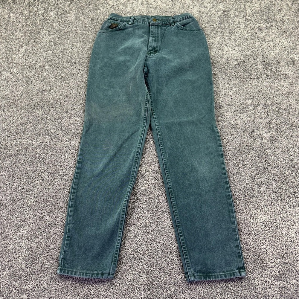 Wrangler Jeans Womens 12x32 Green High Rise Relaxed Tapered Denim USA Vintage